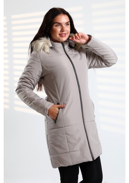 Bayan Su ve Süzgar Itici Özelliği Yıkamaya Dayanıklı Kapüşonu Kürklü Kapitone Mont fırsatları