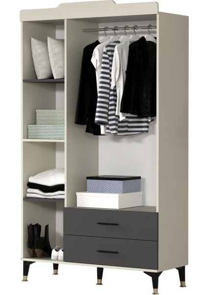 Arden 3 Kapaklı 2 Çekmeceli Aynalı Ayaklı Giyisi Eşya Dolabı Gardırop modelleri