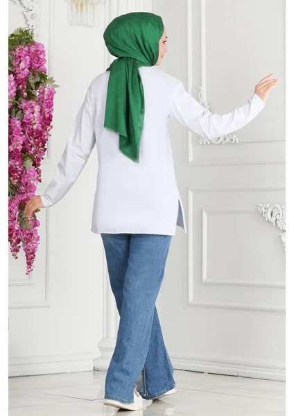 Kadın Bisiklet Yaka Çiçek Baskılı Tunik Ekru - 26628 fırsatları
