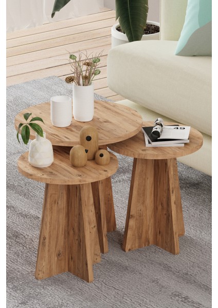 3'lü Mantar Zigon Iskandinav Stili Sehpa Takımı