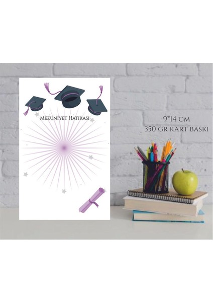 Mezuniyet Hediyesi Kartı Mor Bileklik-Anahtarlık-Magnet 9*14 cm / 20 Adet