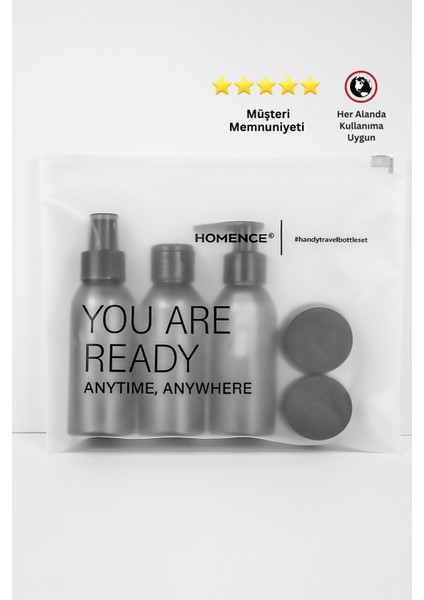 Seyahat Seti- Plastik Seyahat Boy 100ML Füme Şişe ve Kavanoz 5'li Çantalı Seyahat Kiti