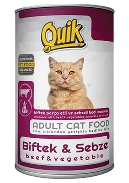 Quik Biftek ve Sebzeli Yetişkin Konserve Kedi Maması 415 gr