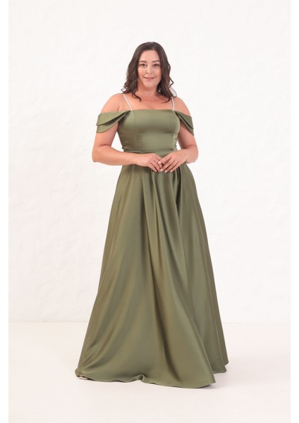Kadın Haki Taş Askılı Büyük Beden Uzun Abiye Elbise fiyatları
