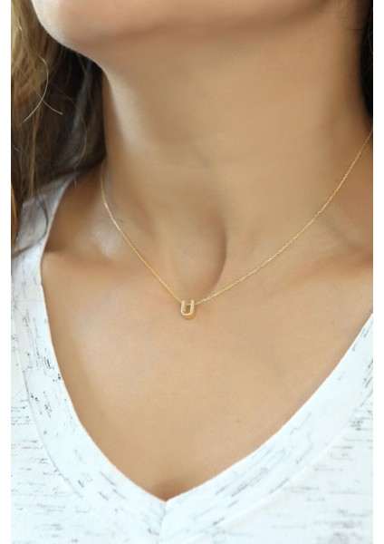 Gümüş 3 Boyutlu U Harf Kolye