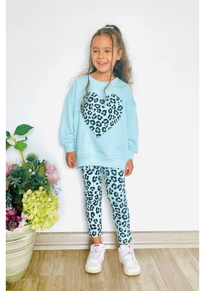 Kız Çocuk 3 Iplik Pamuklu Kumaş Kalp Detaylı Sweatshirt ve Tayt Alt Üst Takım fiyatları