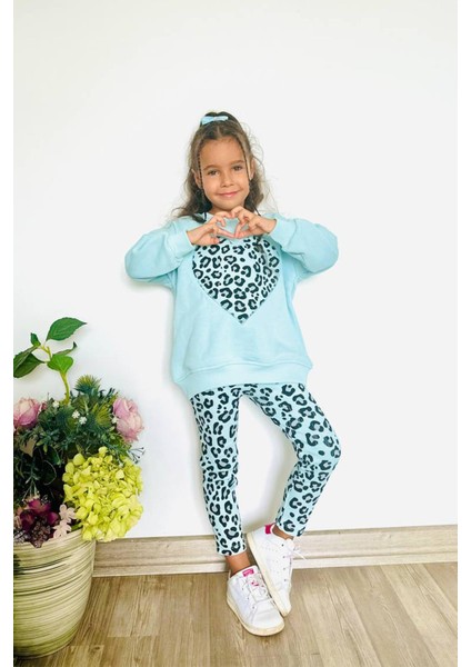Kız Çocuk 3 Iplik Pamuklu Kumaş Kalp Detaylı Sweatshirt ve Tayt Alt Üst Takım modelleri