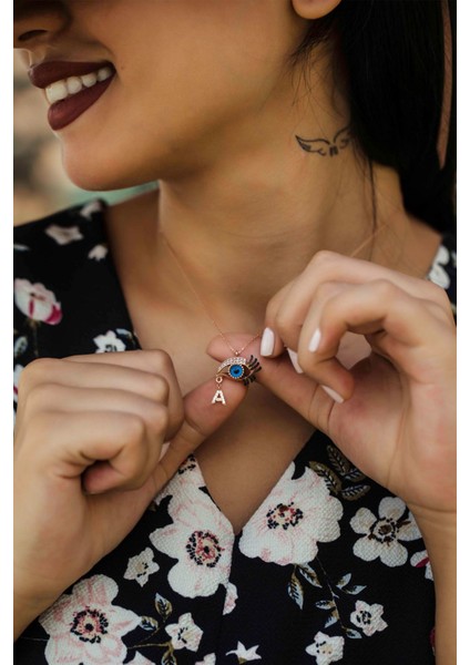 Gümüş A Harfli Göz Kolye