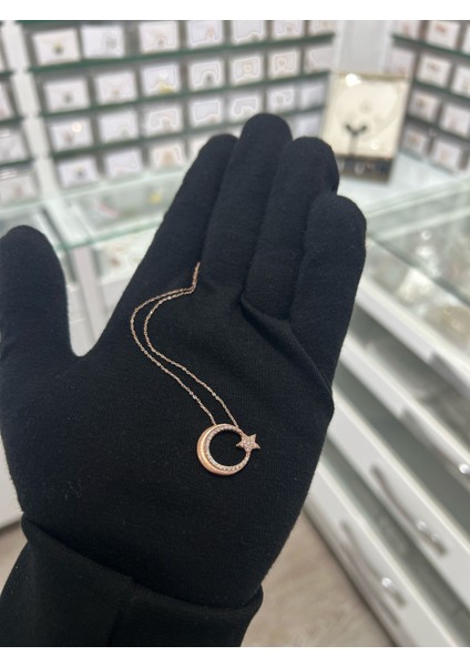 Ayyıldız Figürlü Rose Altın Kaplama Nano Zirkon Kolye fiyatları