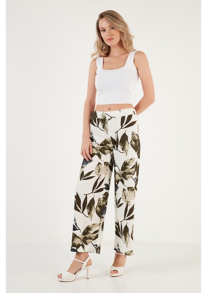 Desenli Beli Lastikli Bol Paça Pantolon Bayan Pantolon 5869018