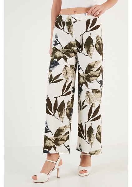 Desenli Beli Lastikli Bol Paça Pantolon Bayan Pantolon 5869018 fiyatları