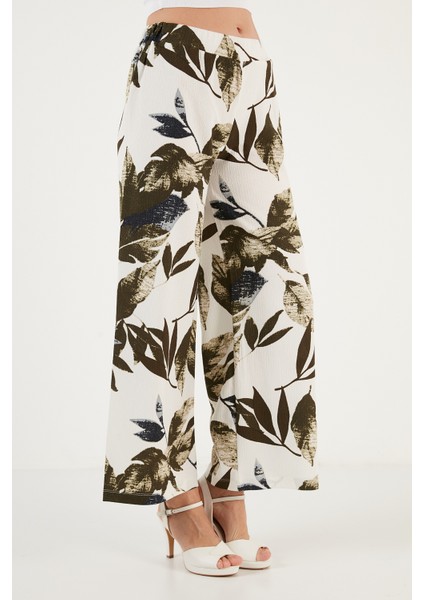 Desenli Beli Lastikli Bol Paça Pantolon Bayan Pantolon 5869018 modelleri