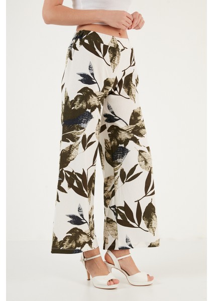 Desenli Beli Lastikli Bol Paça Pantolon Bayan Pantolon 5869018