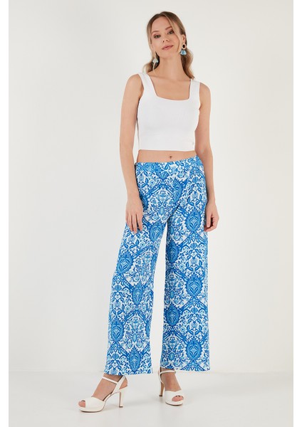 Desenli Beli Lastikli Bol Paça Pantolon Bayan Pantolon 5869018