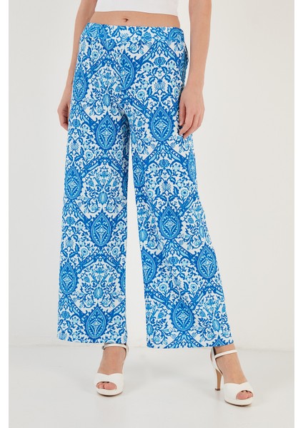 Desenli Beli Lastikli Bol Paça Pantolon Bayan Pantolon 5869018 fiyatları