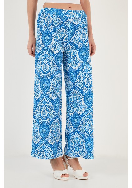 Desenli Beli Lastikli Bol Paça Pantolon Bayan Pantolon 5869018 modelleri