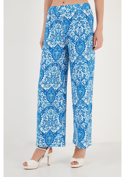 Desenli Beli Lastikli Bol Paça Pantolon Bayan Pantolon 5869018