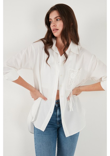 Regular Fit Güpürlü Cep Detaylı Uzun Kollu Gömlek Bayan Gömlek 6773215 fiyatları