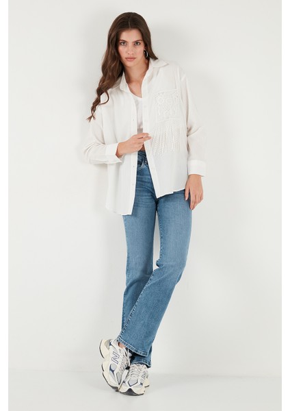 Regular Fit Güpürlü Cep Detaylı Uzun Kollu Gömlek Bayan Gömlek 6773215 modelleri