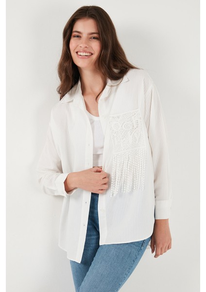 Regular Fit Güpürlü Cep Detaylı Uzun Kollu Gömlek Bayan Gömlek 6773215 indirimleri