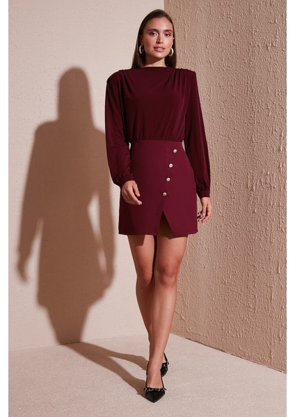 Vatkalı Regular Fit Yırtmaç Detaylı Dik Yaka Mini Boy Elbise Bayan Elbise 611EL751 fiyatları