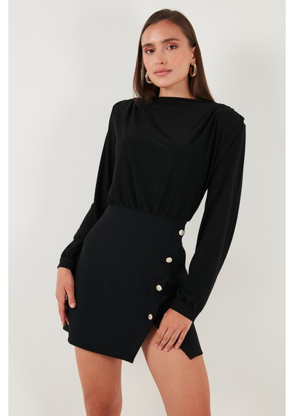 Vatkalı Regular Fit Yırtmaç Detaylı Dik Yaka Mini Boy Elbise Bayan Elbise 611EL751 modelleri