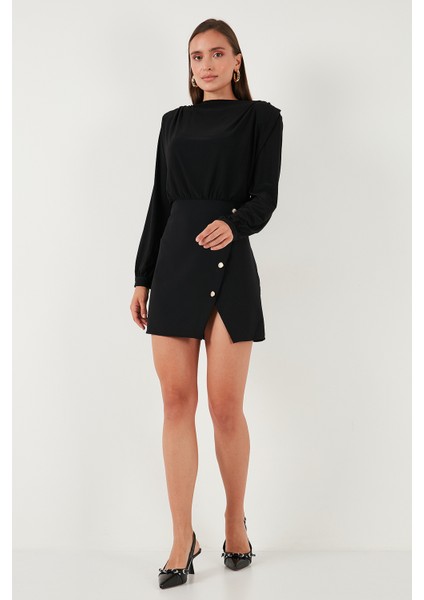 Vatkalı Regular Fit Yırtmaç Detaylı Dik Yaka Mini Boy Elbise Bayan Elbise 611EL751 fırsatları