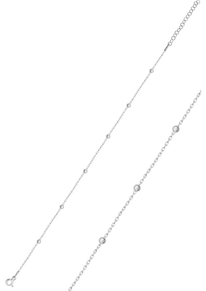 Gümüş Top Top Halhal Rodyum Kaplama 925 Ayar