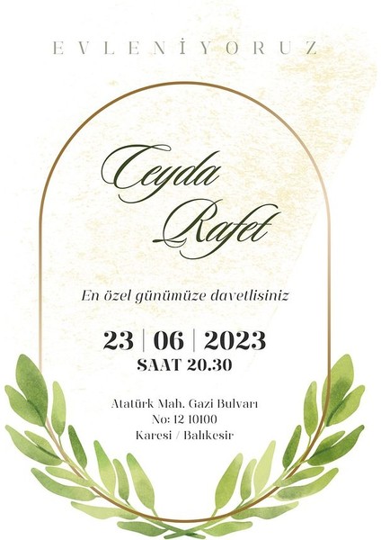 Kişiye Özel Davetiye - Düğün Davetiye - Nişan Davetiye - Nikah Davetiye ( Zarflı ) ( 50 Adet ) Mdl 2