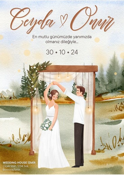 Kişiye Özel Davetiye - Düğün Davetiye - Nişan Davetiye - Nikah Davetiye ( Zarflı ) ( 50 Adet ) Mdl 6