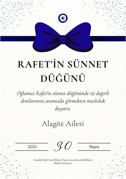 Kişiye Özel Davetiye - Sünnet Davetiye - Sünnet Davetiyesi ( Zarflı ) ( 50 Adet ) Model 3