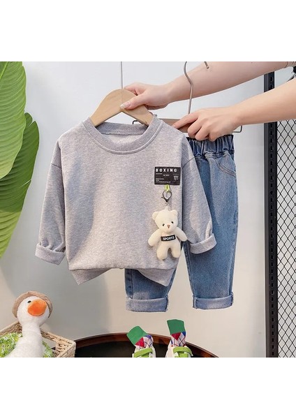 Çocuk Giyim Bebek Erkek Kıy Setleri Yeni Kış Çocuk Giysileri Erkekler Kızlar Için Top+Pantolon Takımını 1-2-3-4 Yıl Renk: Gri/çocuk Boyutu: 90 (Yurt Dışından)