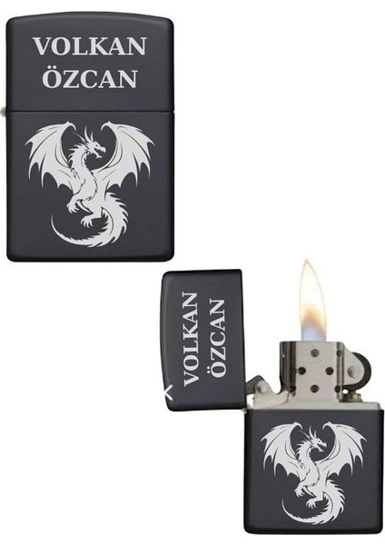 Kişiye Özel Ejderha Baskılı Metal Çakmak