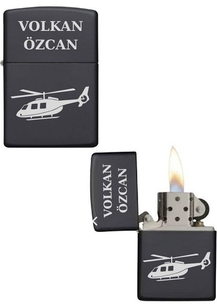 Kişiye Özel Helikopter Baskılı Metal Çakmak