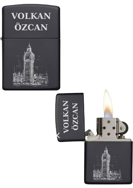 Kişiye Özel Saat Kulesi Baskılı Metal Çakmak