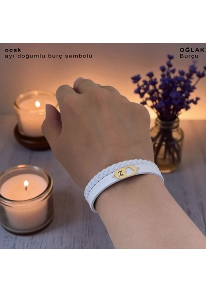 Ocak Ayı Doğumlarına Kalp Figürlü 14 Ayar Altın Plakalı Doğal Beyaz Derili Hediye