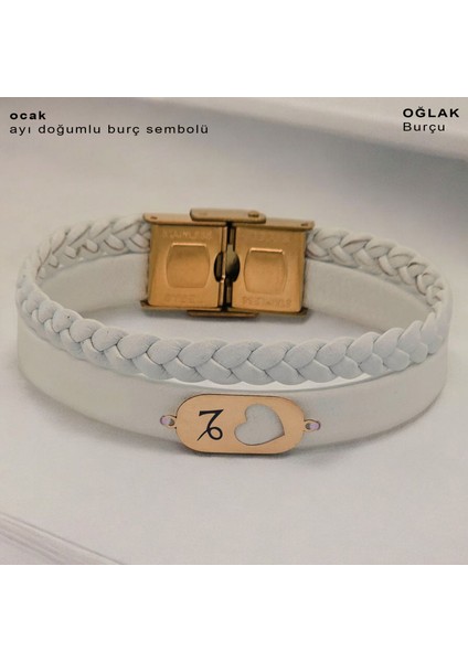 Ocak Ayı Doğumlarına Kalp Figürlü 14 Ayar Altın Plakalı Doğal Beyaz Derili Hediye fiyatları