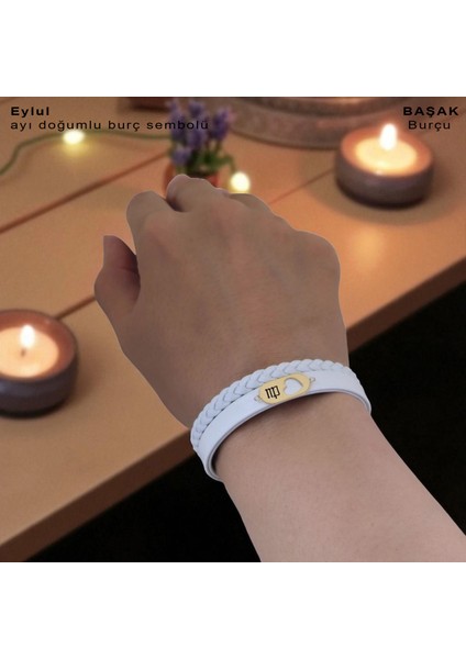 Eylül Ayı Doğumlarına Doğal Beyaz Derili Kalp Figürlü 14 Ayar Altın Plakalı Hediye