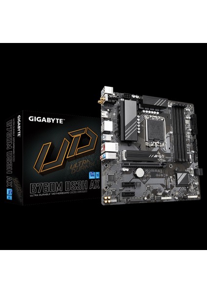Gıgabyte B760M DS3H Ax, Rev.1.0, 4xddr5, 2xm.2, 2xdp, Hdmı, Type-C, Wi-Fi 6e, Bluetooth V5.3, 12-13-14.nesil, LGA1700 Soket, Anakart