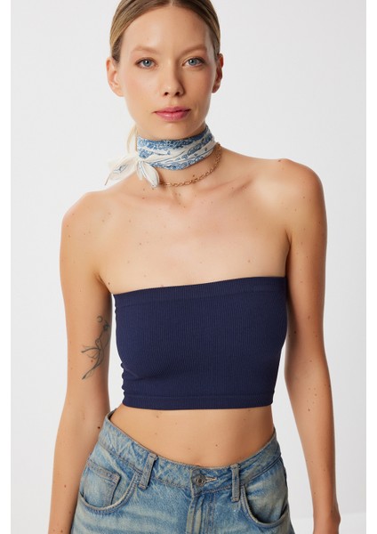 Straplez Fitilli Örme Büstiyer LUB0218 Lacivert fiyatları
