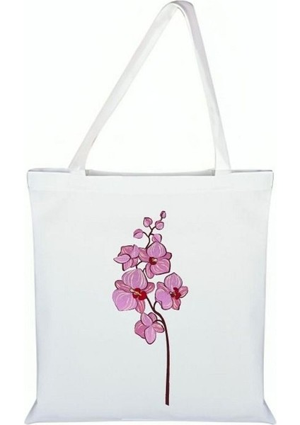 Orkide Baskılı Bez Çanta - Orkideli Çanta