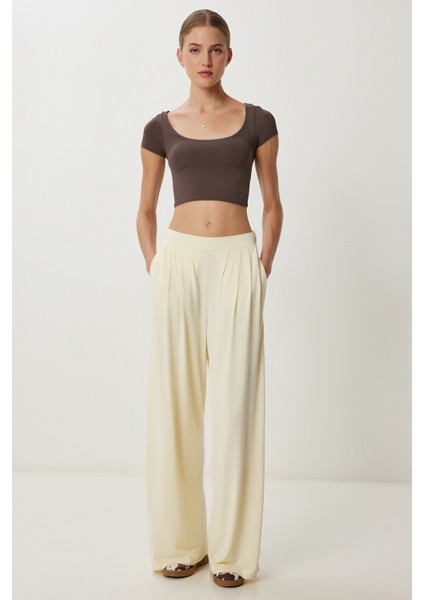 Geniş Paça Dökümlü Modal Pantolon LUB0208 Açık Sarı