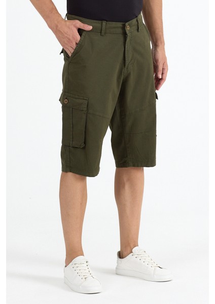 Erkek Kargo Cepli Diz Altı Uzun Şort Renk Bermuda Kapri