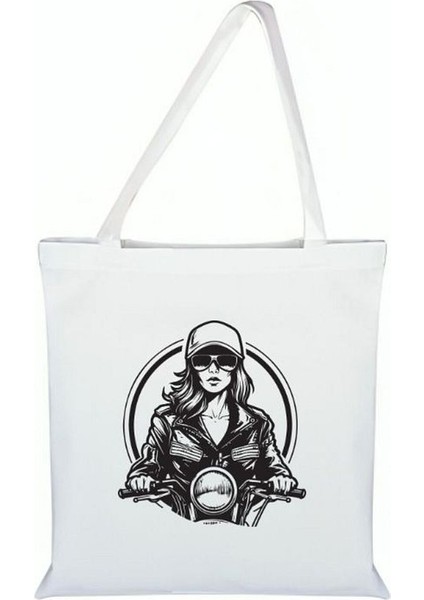 Motorcu Baskılı Bez Çanta - Motorcu Çanta