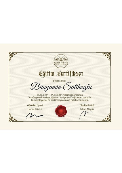 Kişiye Özel Sertifika - Eğitim Sertifikası - Mezuniyet Sertifikası - Başarı Sertifikası ( 10 Adet )