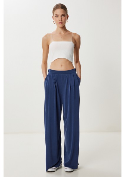 Geniş Paça Dökümlü Modal Pantolon LUB0208 Lacivert