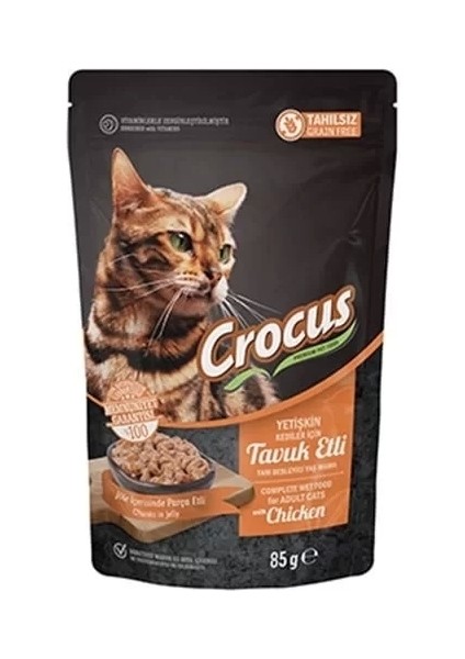 Crocus Tahılsız Pouch Jöleli Tavuklu Yetişkin Konserve Kedi Maması 85 gr