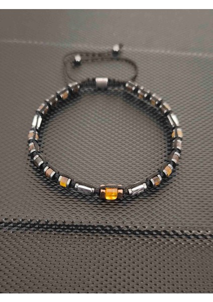 4 mm Rondela Kesim Kaplangözü-1 adet küp Damla Kehribar-Hematit Doğaltaş Bileklik Takı Aksesuar Erkek Bileklik