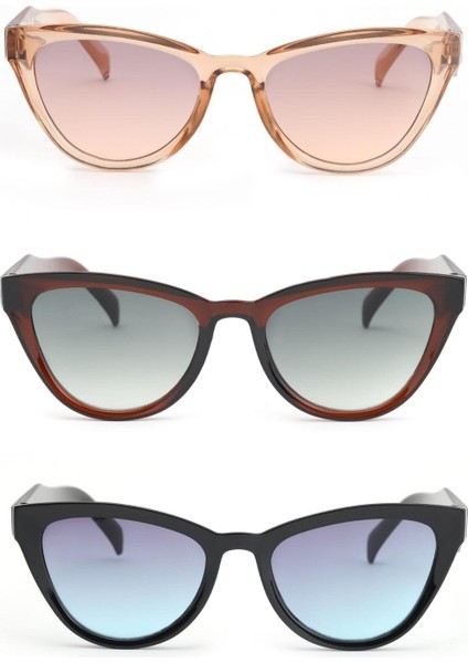 3lü Avantaj Seti Kadın UV400 Koruma Cat Eyes Güneş Gözlüğü 23028 fiyatları
