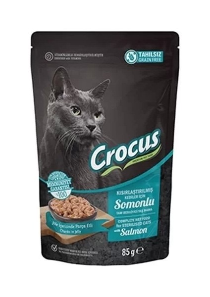Crocus Tahılsız Pouch Jöleli Somonlu Kısırlaştırılmış Konserve Kedi Maması 85 gr
